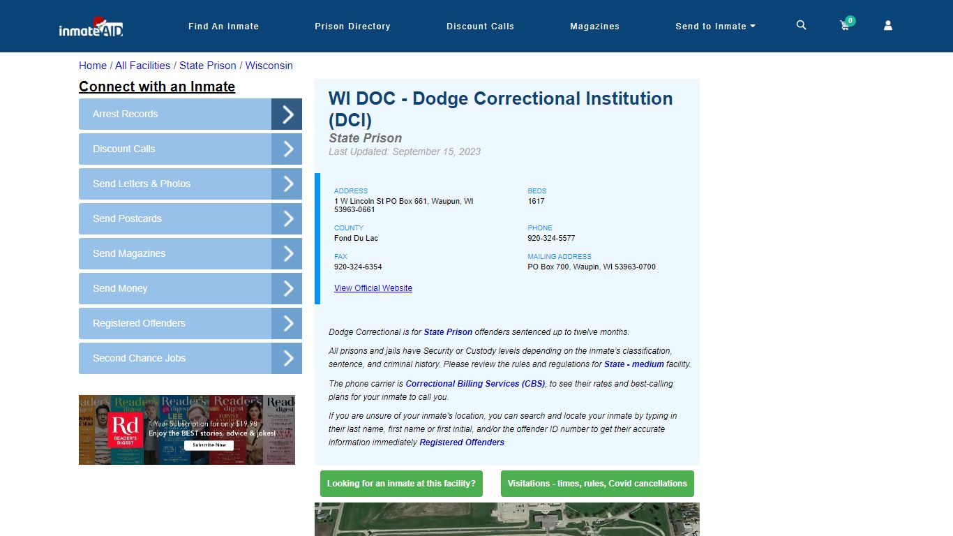 WI DOC - Dodge Correctional Institution (DCI) & Inmate Search ...