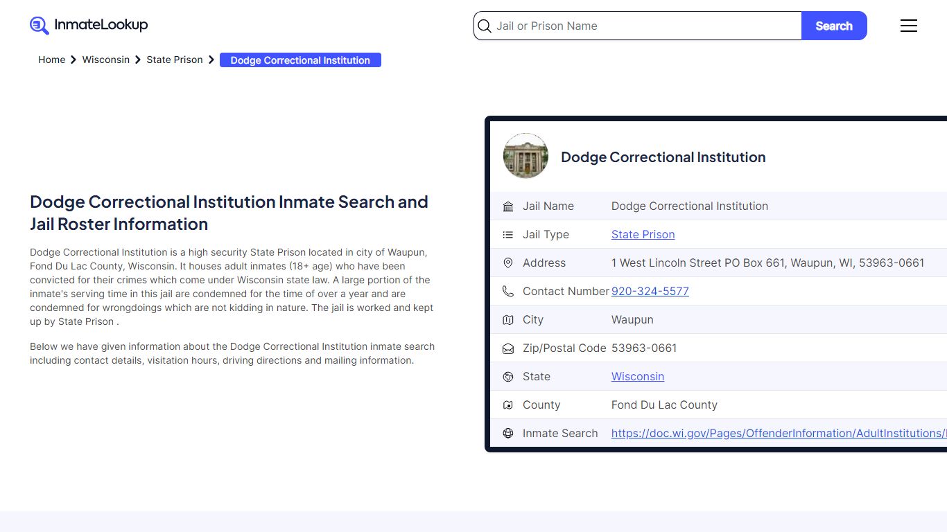 Dodge Correctional Institution Inmate Search, Jail Roster, Bookings ...