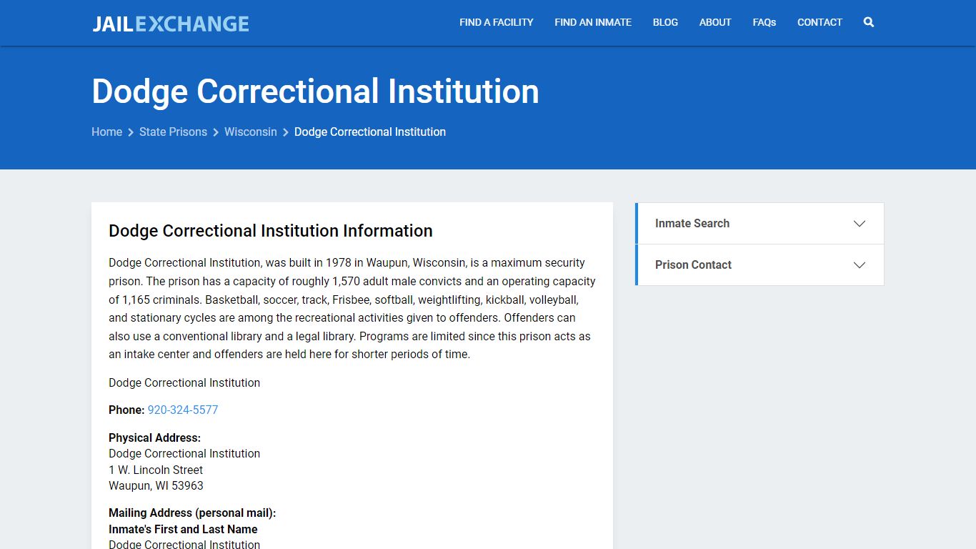 Dodge Correctional Institution Inmate Search, WI - Jail Exchange